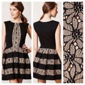 NWOT Eva Franco Black‎ Lace Panel Fit Flare Dress Size 0 Made in USA